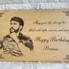 Personalized engraved wooden photo frame with custom portrait and birthday message